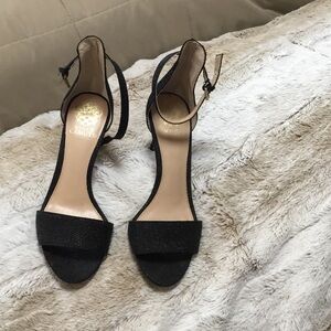 Vince Camuto Black Sparkle Ankle-Strap Heels